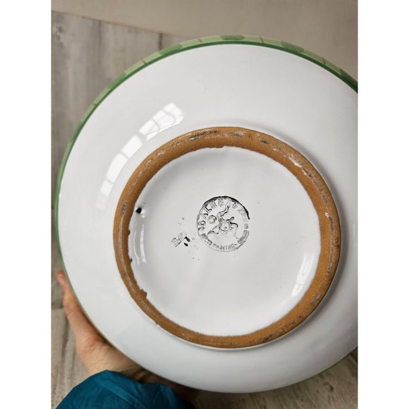 Vintage Italy Christmas serving bowl oales? Xmas plaid green large centerpiece - Picture 7 of 7